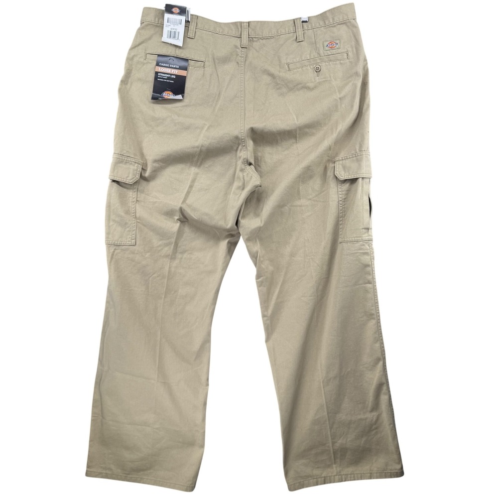 Dickies Cargo Pants Mens 42x32 Khaki Loose Fit Straight Leg Cotton Twill NEW